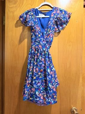 Moulinette Soeurs Royal Blue Floral Ruffle Dress